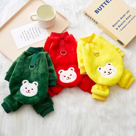 Roupas De Flanela Para Cachorro Pequeno De 4 Pernas Outono Inverno Primavera , Pijama Macacão Quente , Espessadas De Ani