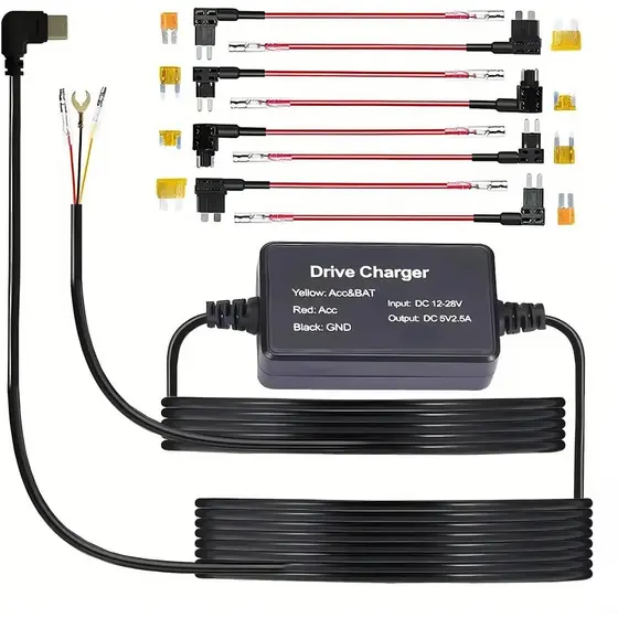 Kit de Fiação Direta para Câmera Veicular com Múltiplos Tamanhos de Conectores, Monitoramento de Estacionamento 24H, Pro