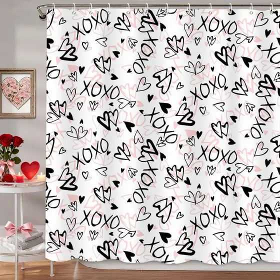 Cortinas de Chuveiro MEHOFOND para o Dia dos Namorados, Cortina de Banheiro com Corações de Amor, Decoração de Banheiro