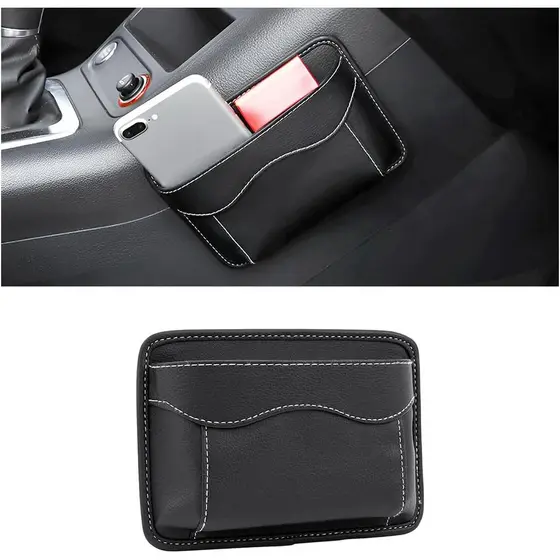 Organizador de bolso lateral para banco de carro, porta-canetas, celular e óculos de sol em couro PU, bolsa para preench