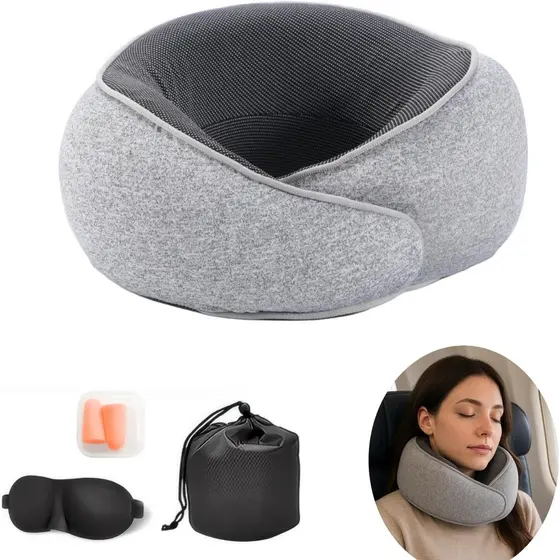 Almofada de Pescoço para Viagens, Almofada de Viagem em Espuma de Memória Premium, Capa de Almofada de Pescoço Removível