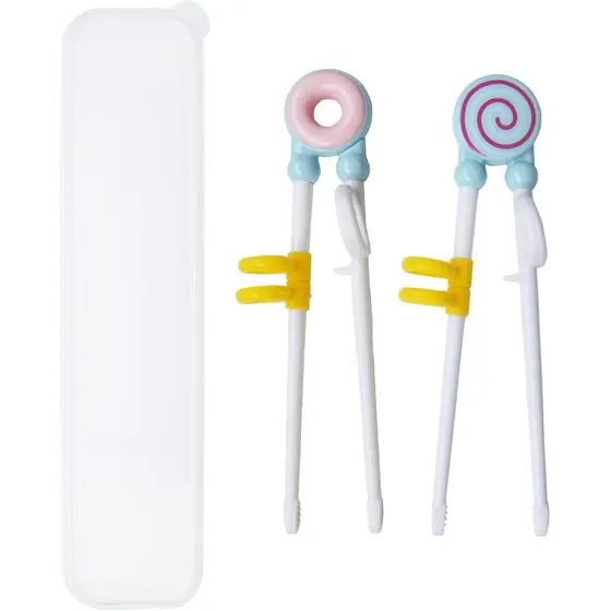 Pauzinhos para Crianças - 2 Pares de Pauzinhos de Treinamento de Plástico com Design de Desenho Animado de Donut e Pirul