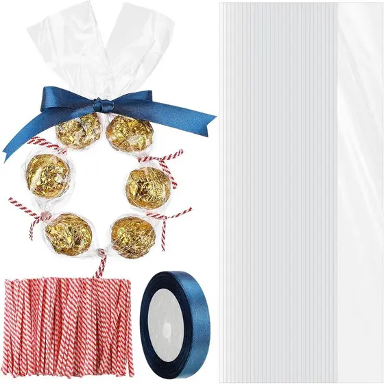 Yexiya 50 Unidades de Sacos de Celofane para Doces de Dia dos Namorados com Fita de Fechamento 2'' x 24" de Comprimento,