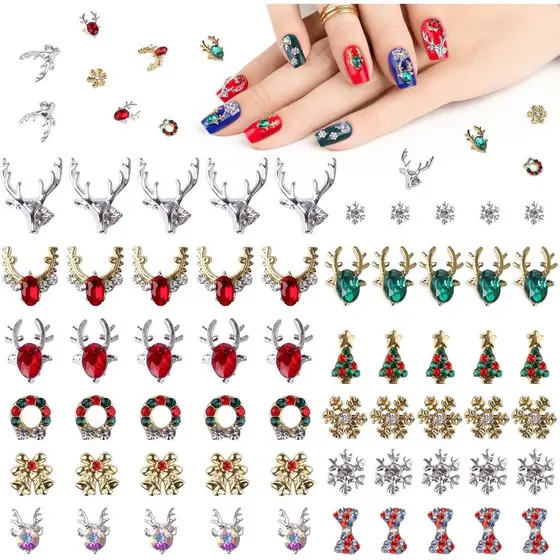 EBANKU 60 Peças de Decorações para Unhas, Charms Coloridos 3D para Unhas, Charms de Liga Metálica em Forma de Árvore de