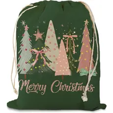 Sacos de Natal KDHTY Verdes com Cordão, Saco de Papai Noel Verde com Cordão, Saco para Doces para Encher Meias de Natal,