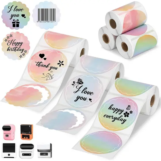 3 Rolos de Papel Térmico Redondo para Etiquetas Florais para Impressoras de Etiquetas Phomemo M220 M200 M221 M110, Papel