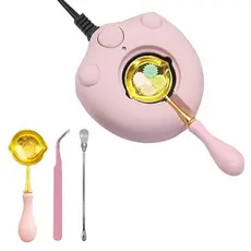 Pink Electric Wax Seal Warmer Kit with Spoon and Tweezers, Great Tool for Envelope Letter Art Craft, (Pink)