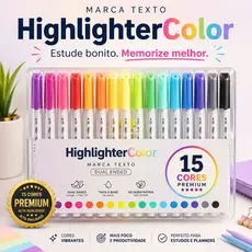 Marca Texto HighlighterColor 15 Cores Dupla Ponta Caneta Marca Texto Profissional