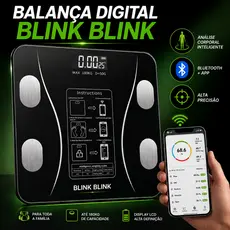Balança Digital Bioimpedância Bluetooth Blink Blink Até 180kg com App OKOK - International