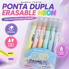 Marca Texto Apagável Neon 6 Cores Ponta Dupla Erasable Highlighter