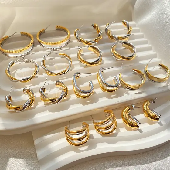 XILANG europeu americano ouro prata contraste cor Design sentido brincos exclusivos banhados 18K nicho de ouro Real text