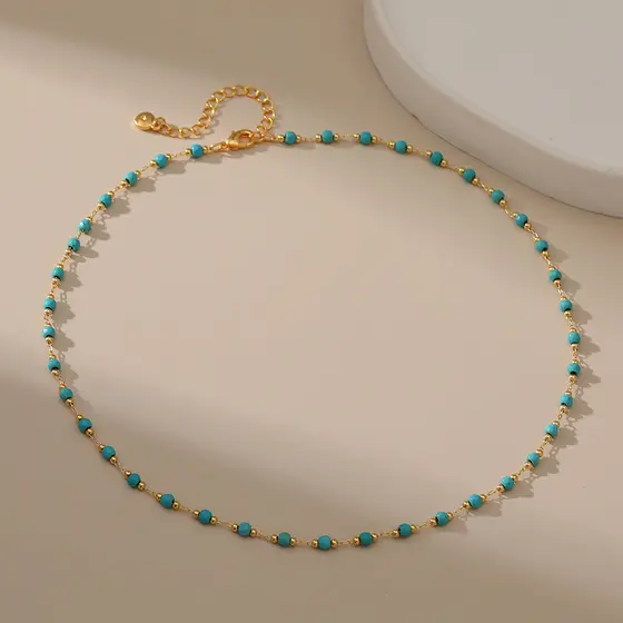 XILANGins estilo cobre banhado a ouro 18K turquesa colar High-End All-Match colar textura jóias não é fácil de desbotar
