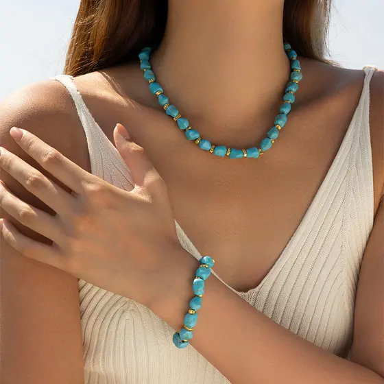 XILANG turquesa clavícula corrente Kit elegante temperamento colar preservação de cor feminino azul mão-frisado alta-