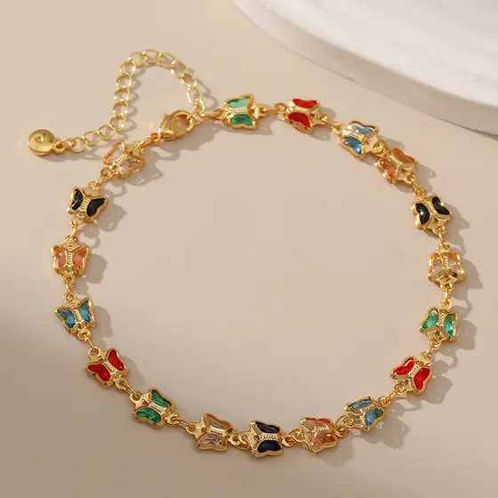 XILANG vidro colorido diamante borboleta Design criativo tornozeleira banhado a cobre 18K ouro Real estilo étnico jóias