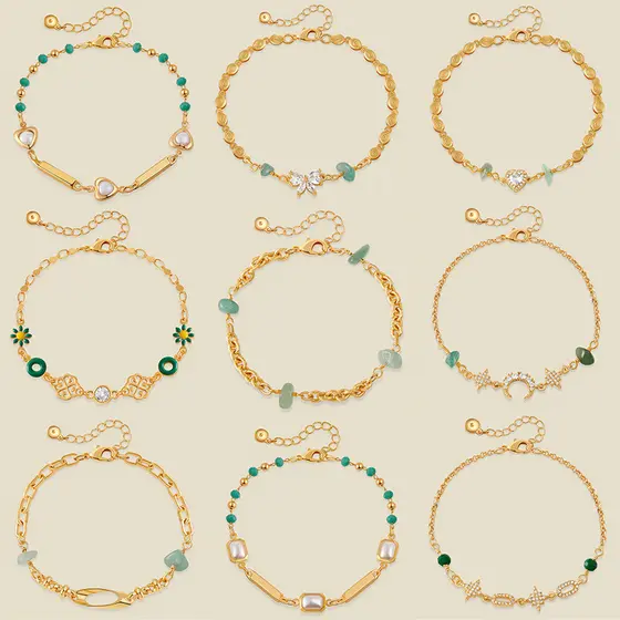 XILANG série verde pequena pulseira fresca incrustada zircão simples Irregular cascalho elementos de verão All-Match pul