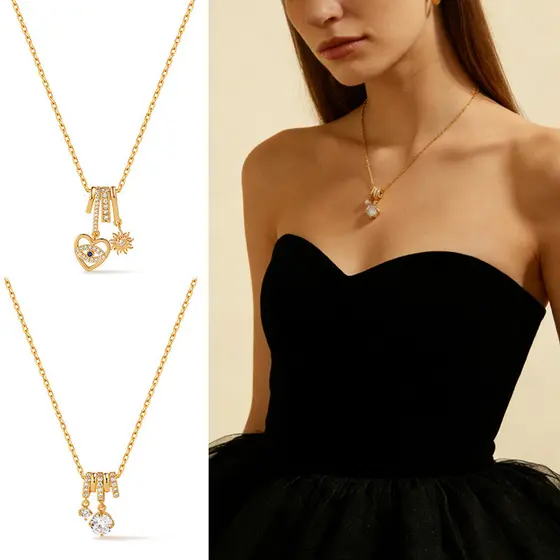 XILANG colar retenção de cor incrustada zircão amor pequena cintura pingente colar Design de moda DIY clavícula corrente