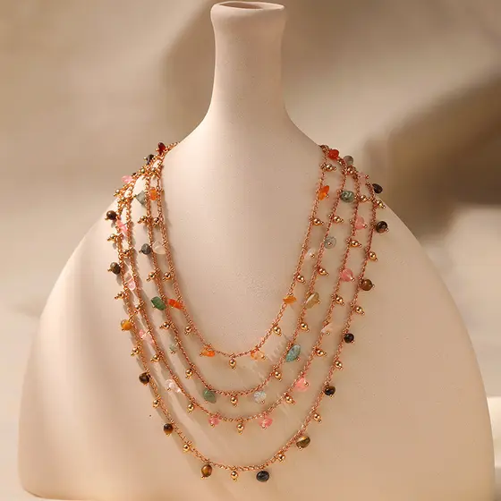 XILANG boêmio cor Irregular cascalho colar estilo étnico nicho simples colar banhado a cobre 18K corrente de ouro Real
