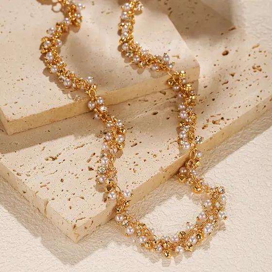 XILANG europeu americano único clavícula corrente luz luxo ABS pérola elegante negócios estilo chique diamante-cravejado