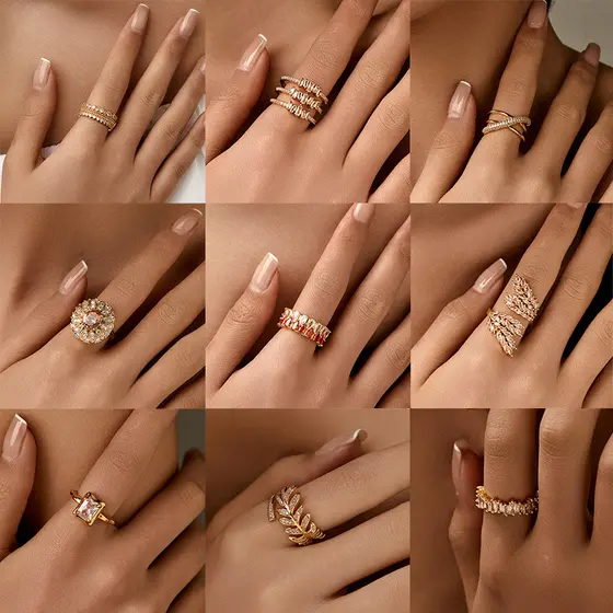 XILANG anel requintado banhado a ouro Real com zircônia incrustada, Design aberto, estilo europeu e americano, temperame