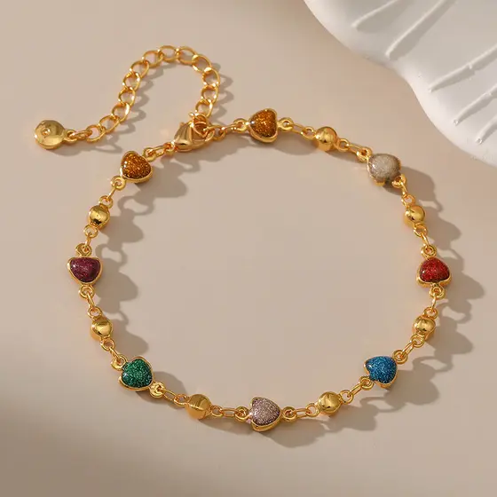 XILANG Europeu Americano Geométrico Amor Coração Design Multicolor Óleo Gotejamento Pulseira Glitter Criativo Verão Novo