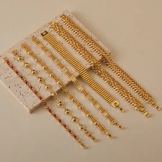 XILANG europeu americano Retro zircão pulseira luz estilo de luxo Real chapeamento ouro flores geométricas ajustável uso