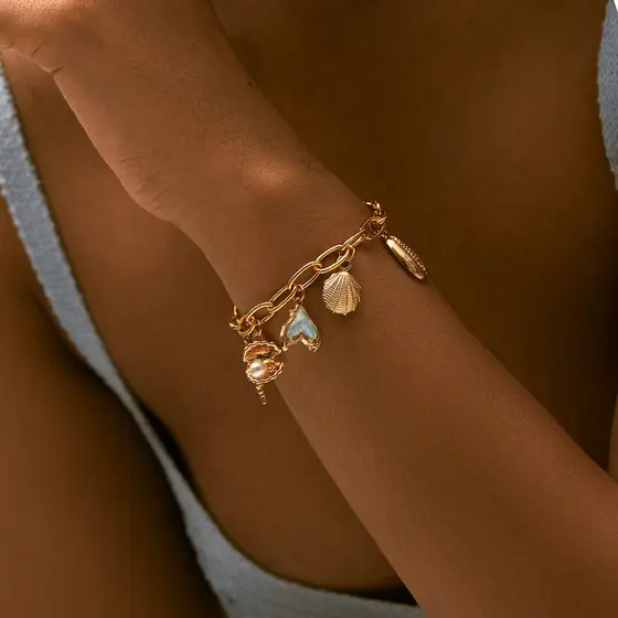 XILANG europeu americano unissex estilo corrente banhado a cobre 18K ouro Real cor retenção pulseira Retro High-End arte
