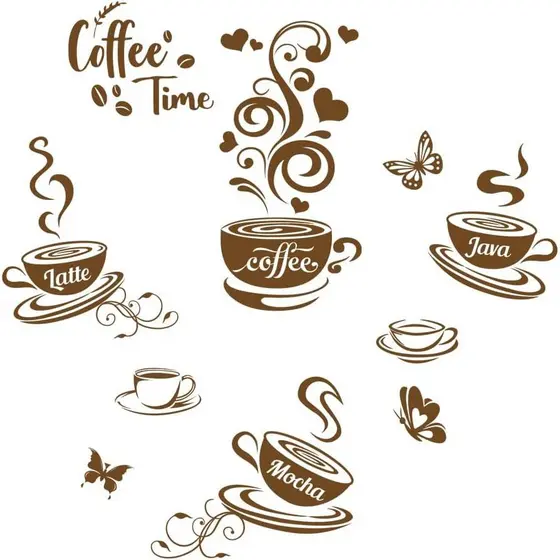 Adesivos de Parede SUPERDANT Brown Coffee Time, Adesivos Decorativos de Grãos de Café com Borboletas para Decoração de C
