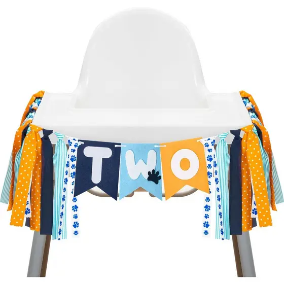 VitalCozy Faixa Decorativa para Cadeira Alta Azul e Laranja com Desenho de Cachorrinho Azul para Decorações de Festa de