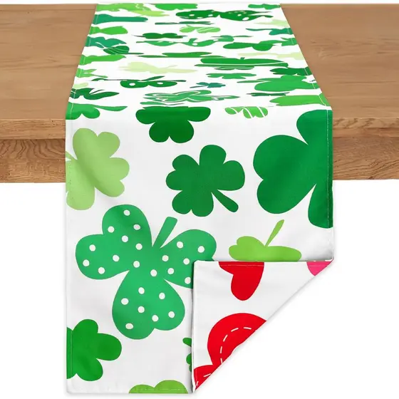 Caminho de Mesa Reversível com Estampa de Trevo de São Patrício para Decoração de Mesa de Jantar e Cozinha