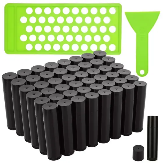 CertBuy 100PCS Lip Balm Tubes With Filling Tray And Spatula 5g Plastic Lipstick Containers for Diy Lipsticks（black）