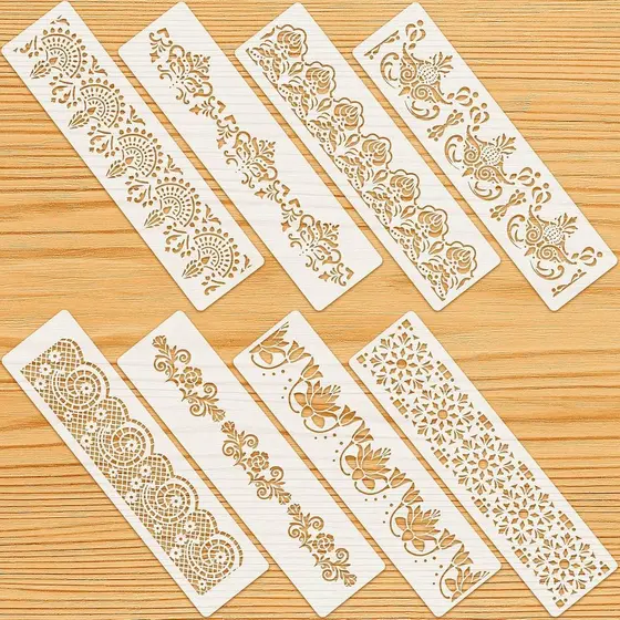 Zonon 8 Peças de Estênceis Talavera para Pintura, Estênceis Reutilizáveis com Bordas Florais para Moldes de Parede, Deco