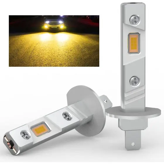 Lâmpada LED H1 3000K Luz Amarela para Faróis de Neblina, Tamanho Mini 1:1, Não Requer Adaptador, Sem Ventilador, Plug an