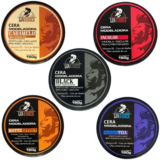 Kit 5 ceras capilares (incolor, black, teia, caramelo e matte) 150g- LGN Barber