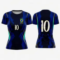Camisa Brasil Azul Baby Look Feminina Bordada nova 2026