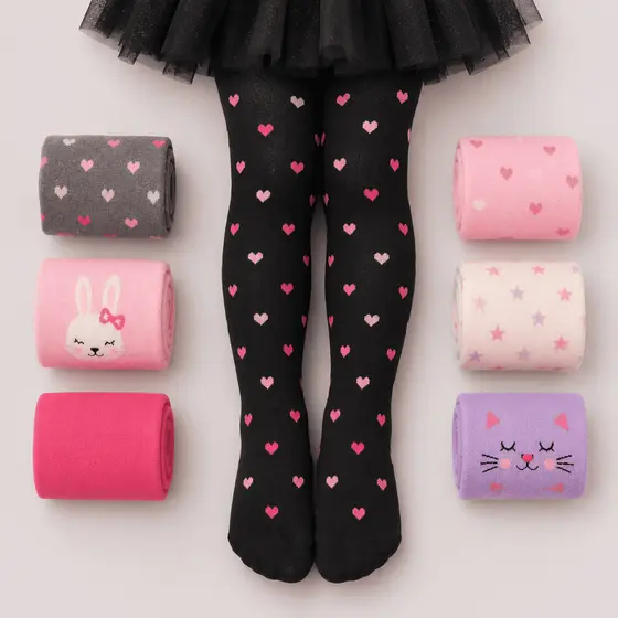 Kit 6 Meia Calça Infantil Fio 40 Grossa Feminina Meninas Estampas Sortidas Delicadas Inverno 2026