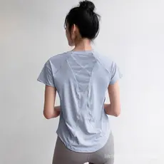 Camiseta esportiva feminina leve, soltinha, modeladora, elástica e de secagem rápida para corrida e yoga, de manga curta