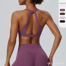 Sutiã esportivo sensual para mulheres, respirável, de secagem rápida, com decote halter, belo design nas costas, com alm