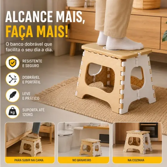 Banqueta Dobrável Infantil Sortida Compacta e Leve para Casa Escola Viagem até 30kg