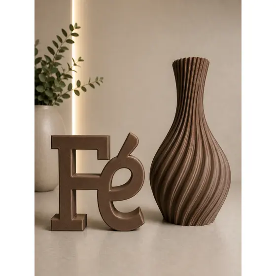 Kit Decorativo em 3D Fé + Vaso de Flores Casa e Decoração Não Acompanha Flores