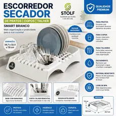 ESCORREDOR SECADOR DE PRATOS / COPOS / TALHER DE PLASTICO SMART BRANCO 34,7X32,5X7,6CM