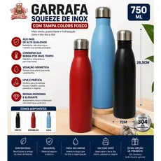 GARRAFA SQUEEZE DE INOX COM TAMPA COLORS FOSCO 750ML