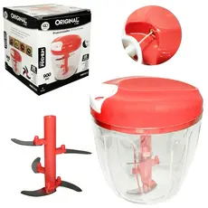 PROCESSADOR DE ALIMENTOS MANUAL A CORDA COM 5 LAMINAS DE INOX PREMIUM VERMELHO 900ML 14X13CM DE Ø