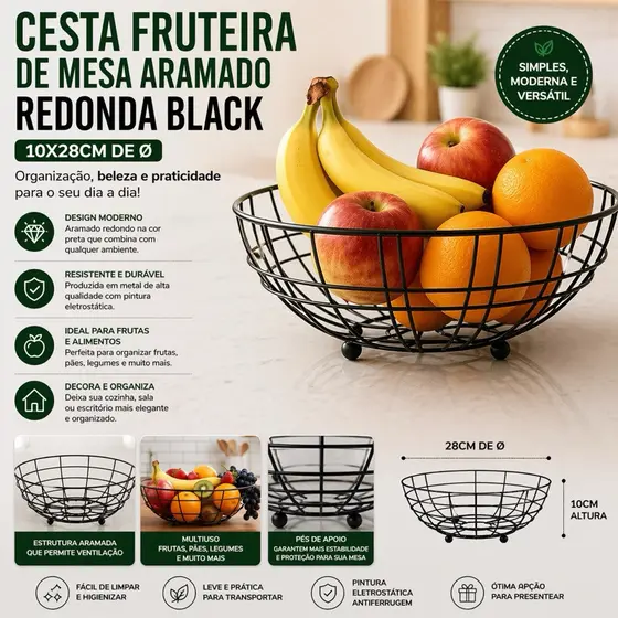 CESTA FRUTEIRA DE TELA ARAMADO REDONDA