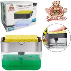DISPENSER PORTA DETERGENTE DE PLASTICO 520ML + ESPONJA 13X11X10,5CM