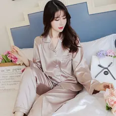 Novo 2024 Verão Macio Camisola De Seda Gelo Vestido De Dormir Feminino Manga Longa Roupas Para Casa Conjunto De Duas Peç