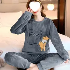 Pijama feminino de flanela estritamente selecionado, desenho animado coreano, manga comprida, fofo, lã Coral, doce, femi