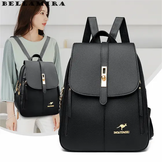 Mochila Feminina Simples Mochila Multifuncional De Cor Sólida Grande Capacidade Versátil Mochila Multi-Bolso