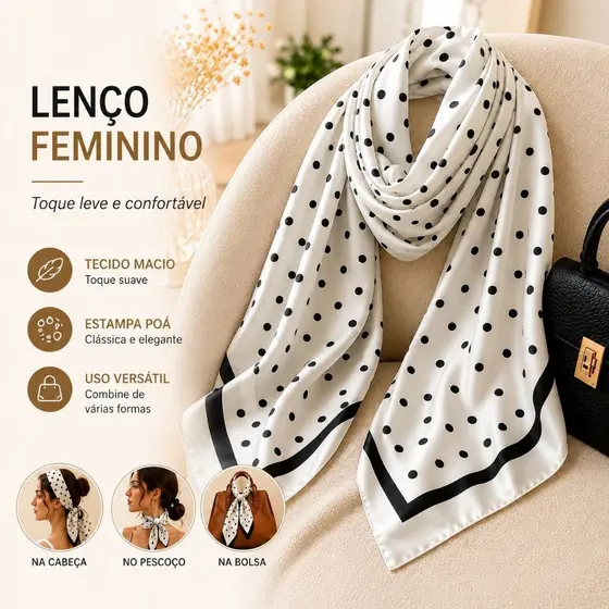 Lenço Quadrado Feminino 90x90cm Cetim Toque Suave Elegante e Versátil