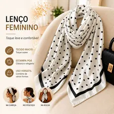 Lenço Quadrado Feminino 90x90cm Cetim Toque Suave Elegante e Versátil