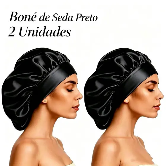 Touca/Gorro de Dormir de Cetim com Aba Faixa Larga Gigante Cabelo Anti Frizz Toca Head